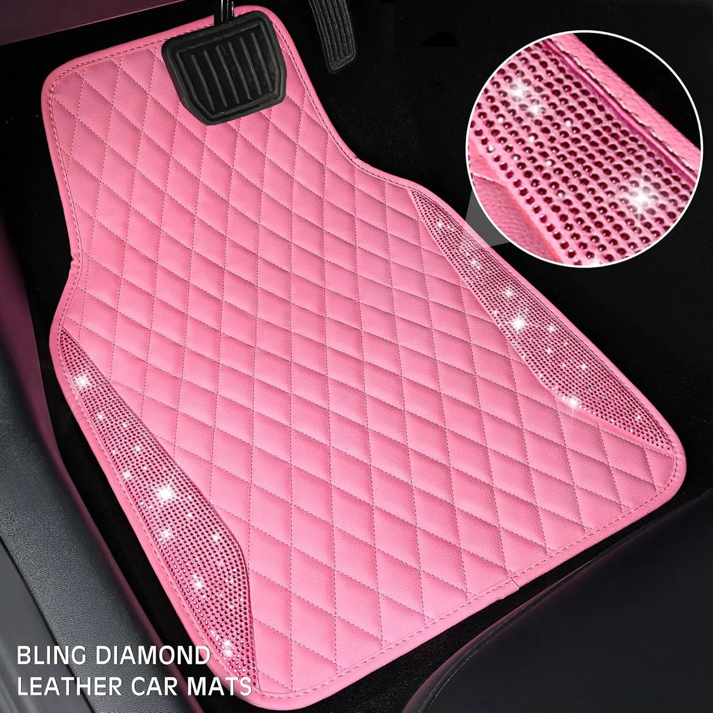 Bling Diamond Car Mats With Rhinestones Glitter Anti Slip Waterproof