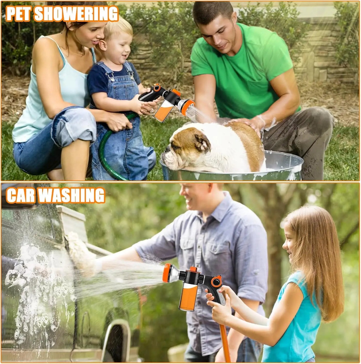 Dog Washing Hose Attachment 8 Spray Patterns Soap Dispenser