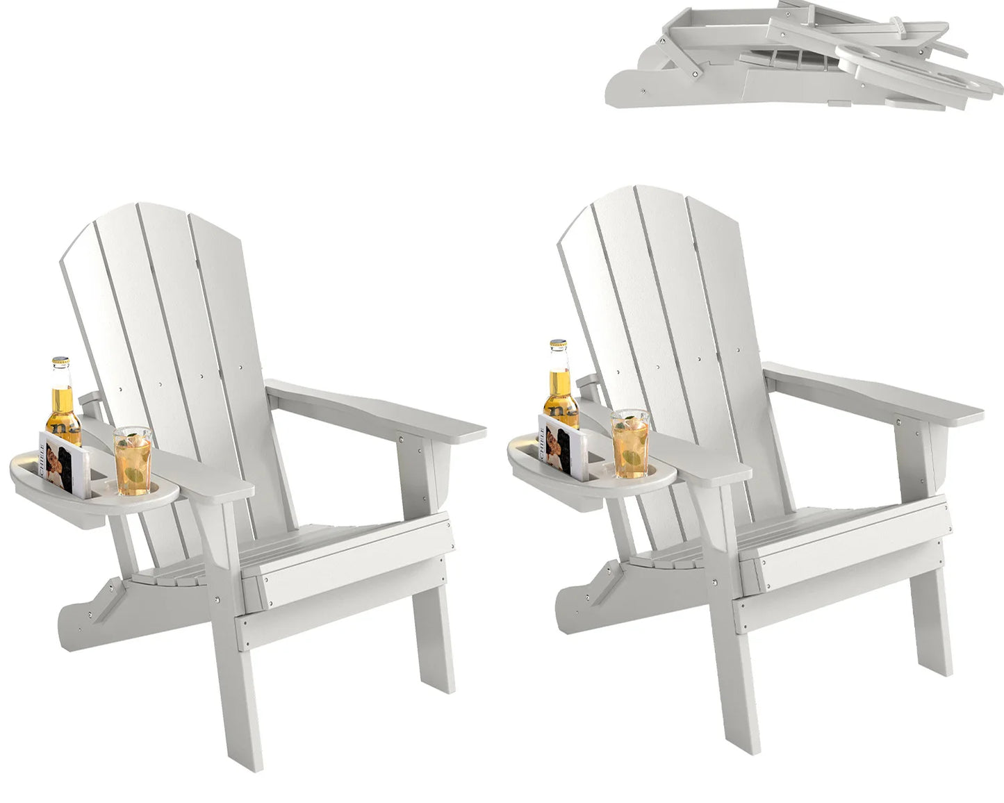 Folding Adirondack Chair With Cup Holder Weather Resistant HDPE Patio