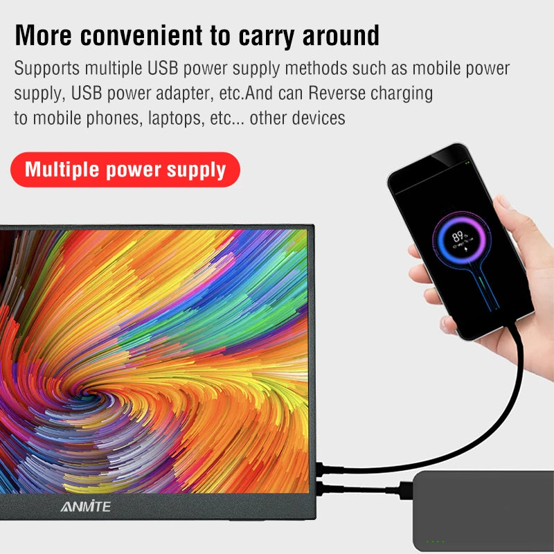 Anmite Portable Touch Monitor 1080P HDR IPS USB-C HDMI