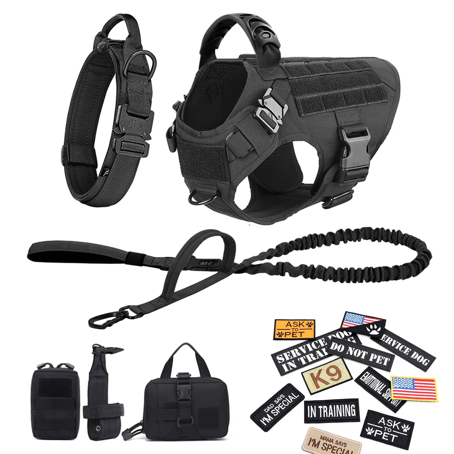 PETRAVEL CN Military Dog Harness Vest Leash Set With Patches