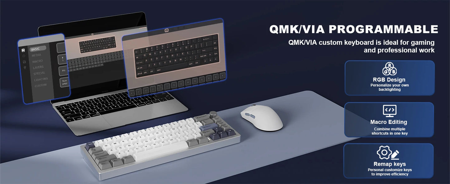 YUNZII AL68 Wireless Mechanical Keyboard With Knob QMK VIA