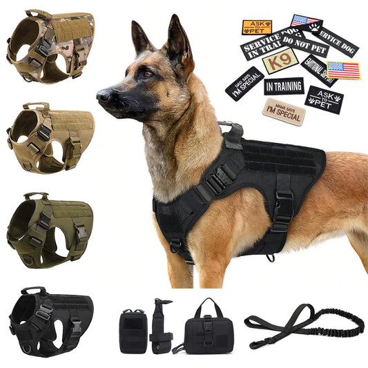 PETRAVEL CN Military Dog Harness Vest Leash Set With Patches