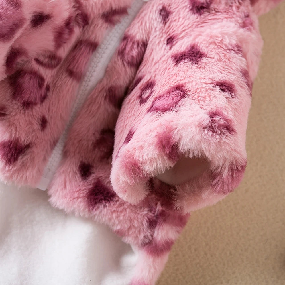 Winter Leopard Print Fleece Dog Hoodie Coat For Small Dogs
