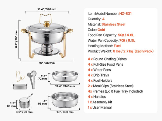 SucceBuy 4 Pack Chafing Dish Buffet Set Stainless Steel Chafer