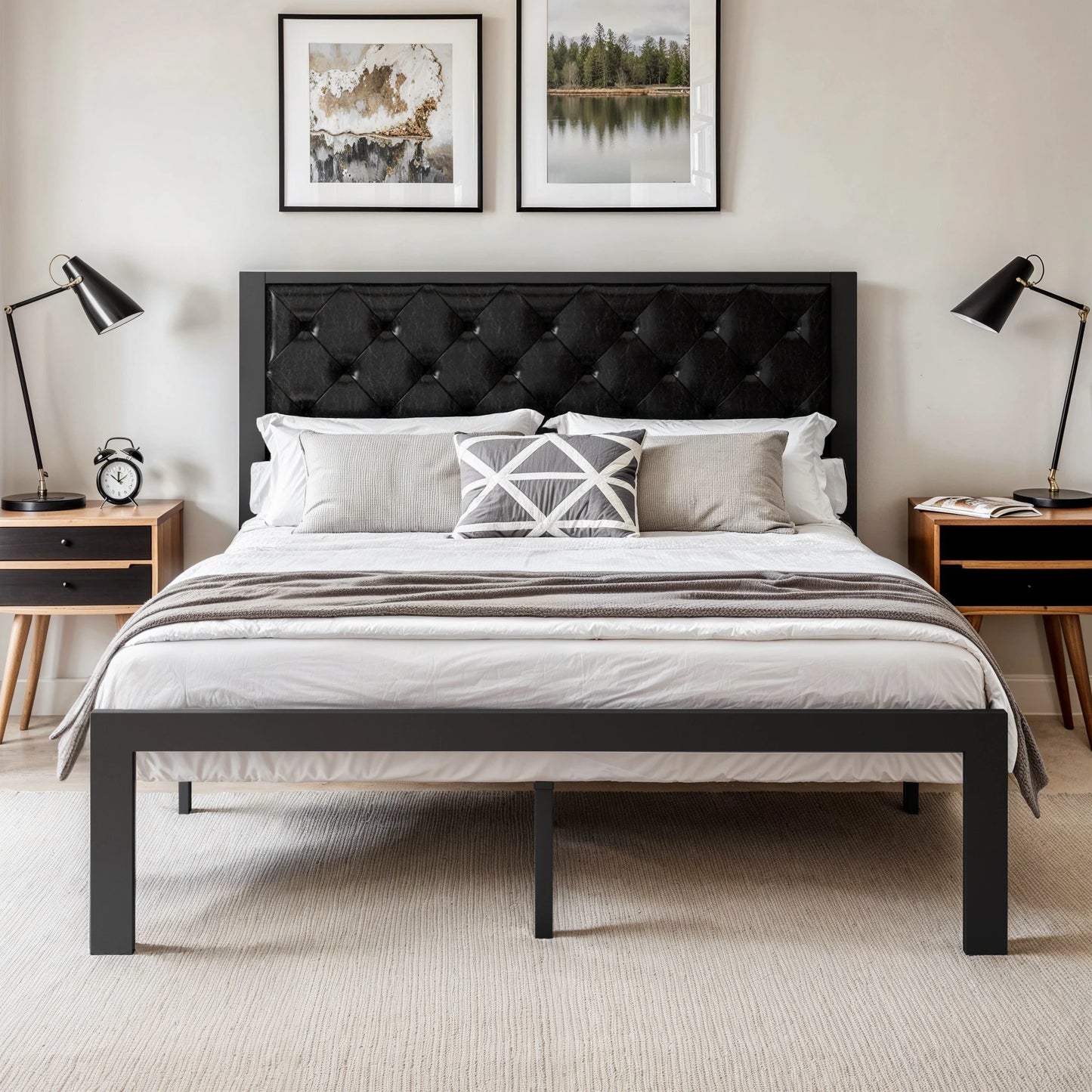 HOOMIC Metal Bed Frame With Upholstered Headboard