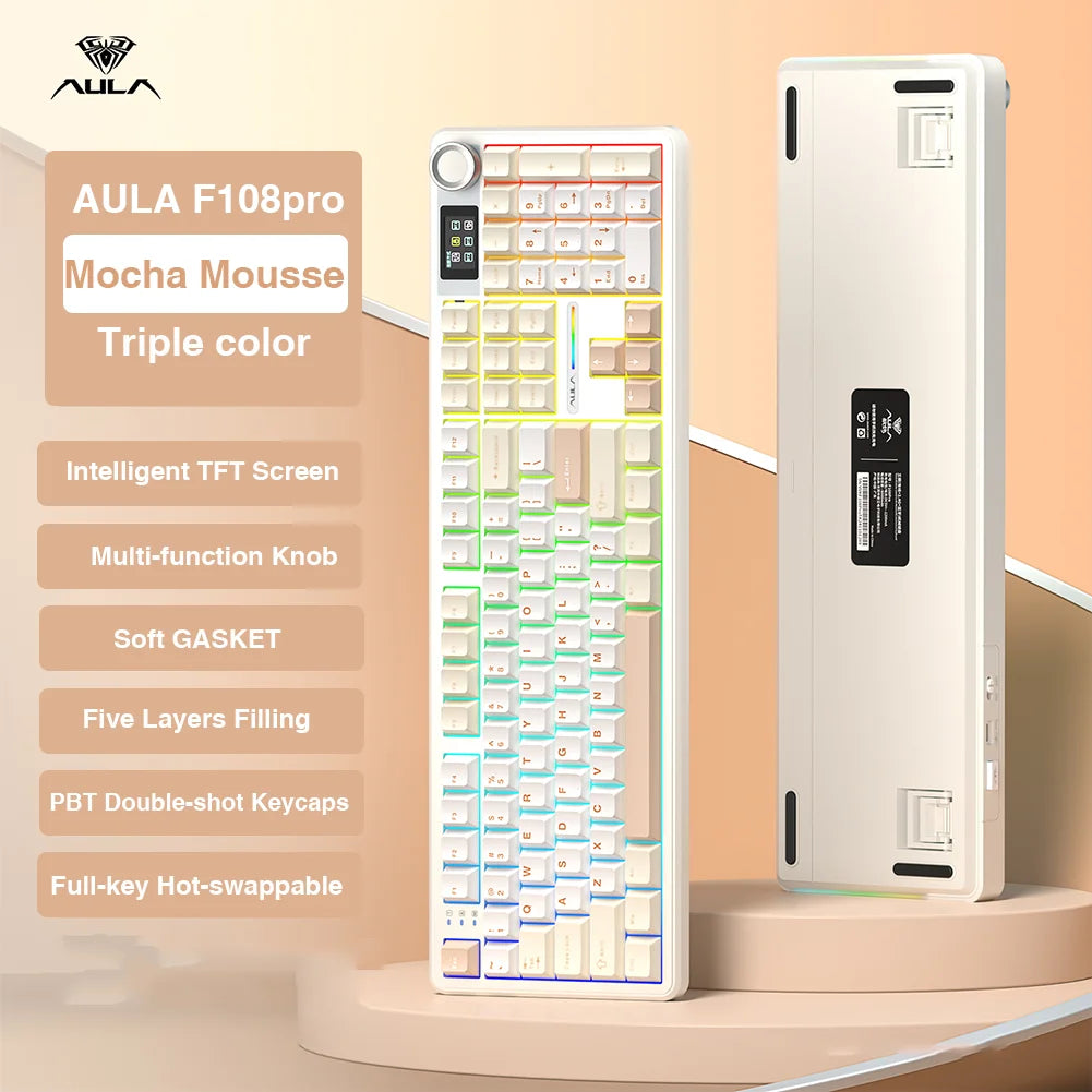 AULA F108 Pro Wireless Bluetooth Macro Gaming Keyboard TFT Display