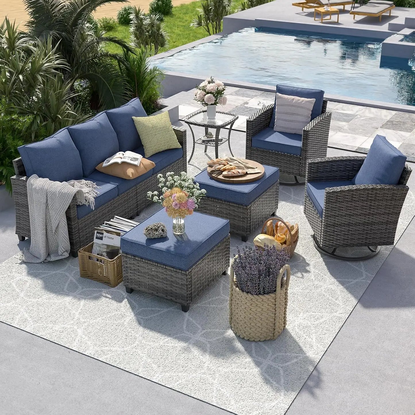 Patio Furniture Set Outdoor Sectional Sofa With Swivel Chair