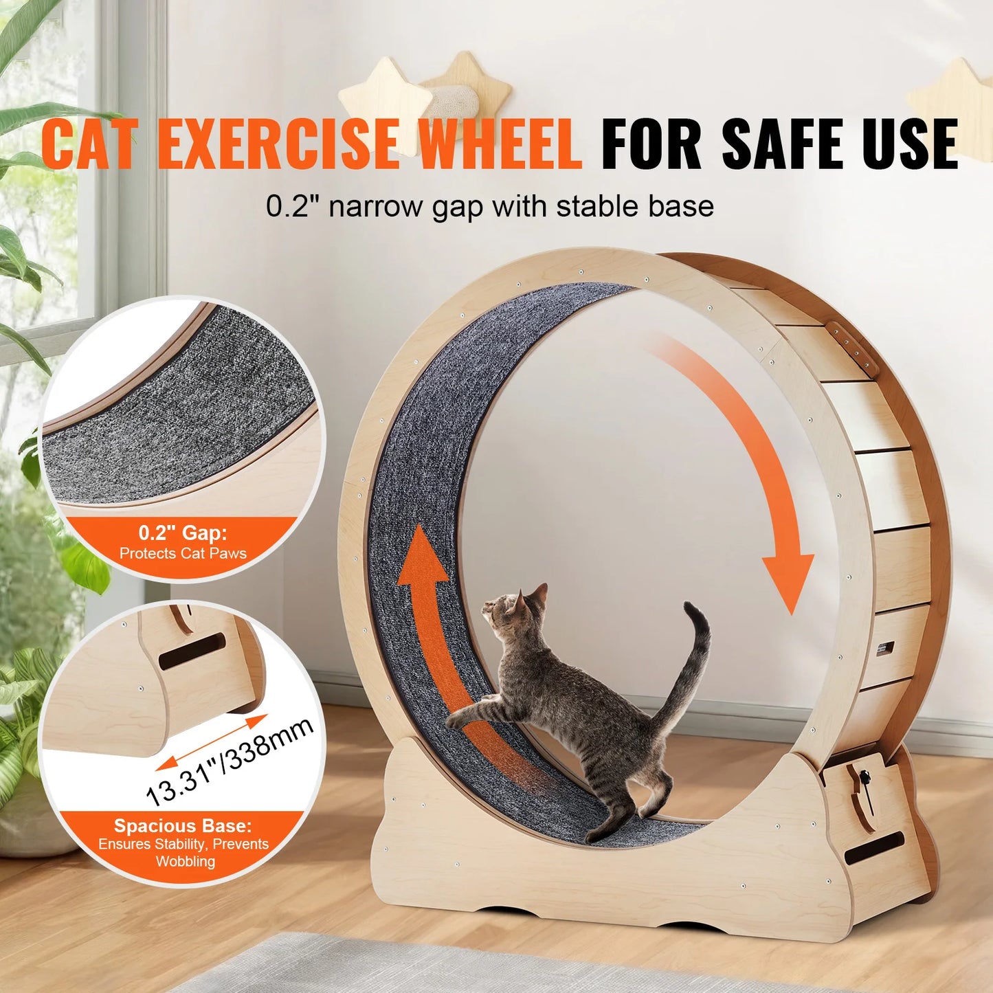 SucceBuy Wooden Cat Exercise Wheel With Detachable Carpet Cat Teaser