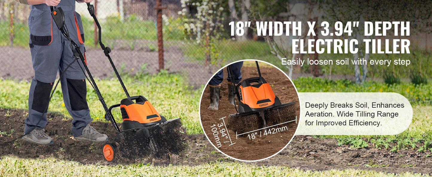 SucceBuy 12 Amp Electric Tiller Corded Cultivator With Steel Tines