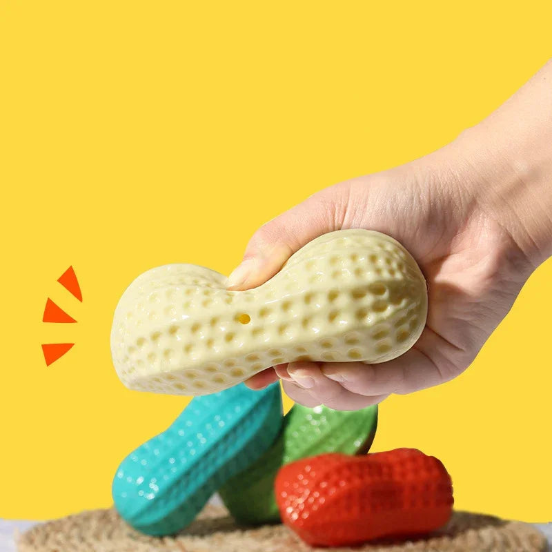 Dog Peanut Shaped Chew Toy Squeaker Rubber Teething Toy