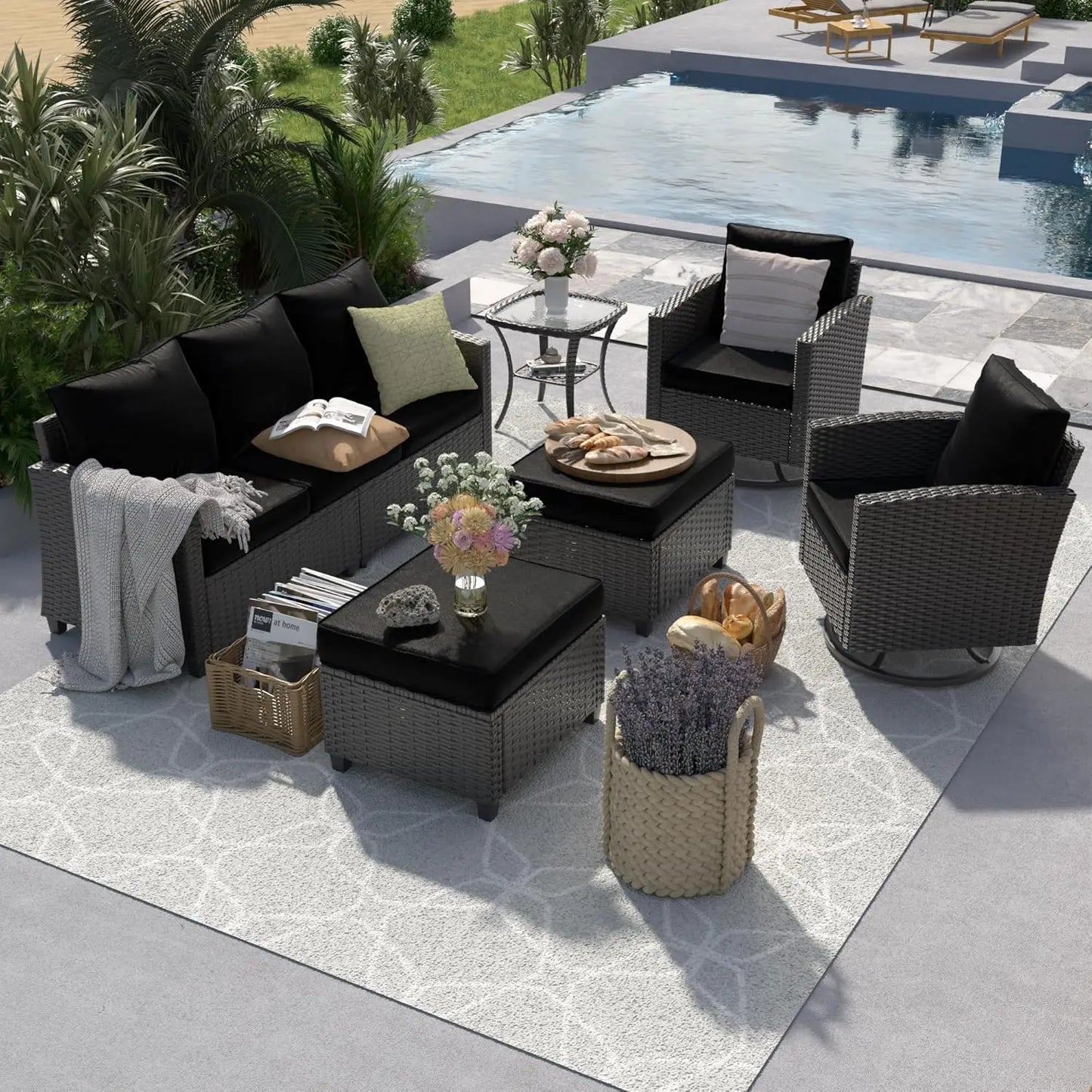 Patio Furniture Set Outdoor Sectional Sofa With Swivel Chair