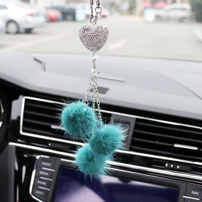 Fashion Diamond Crystal Hairball Car Rearview Mirror Pendant Ornament