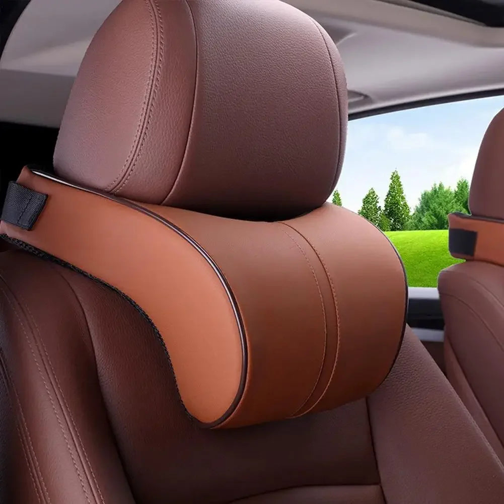 Adjustable Breathable Car Headrest Memory Cotton Cushion Leather Neck Pillow