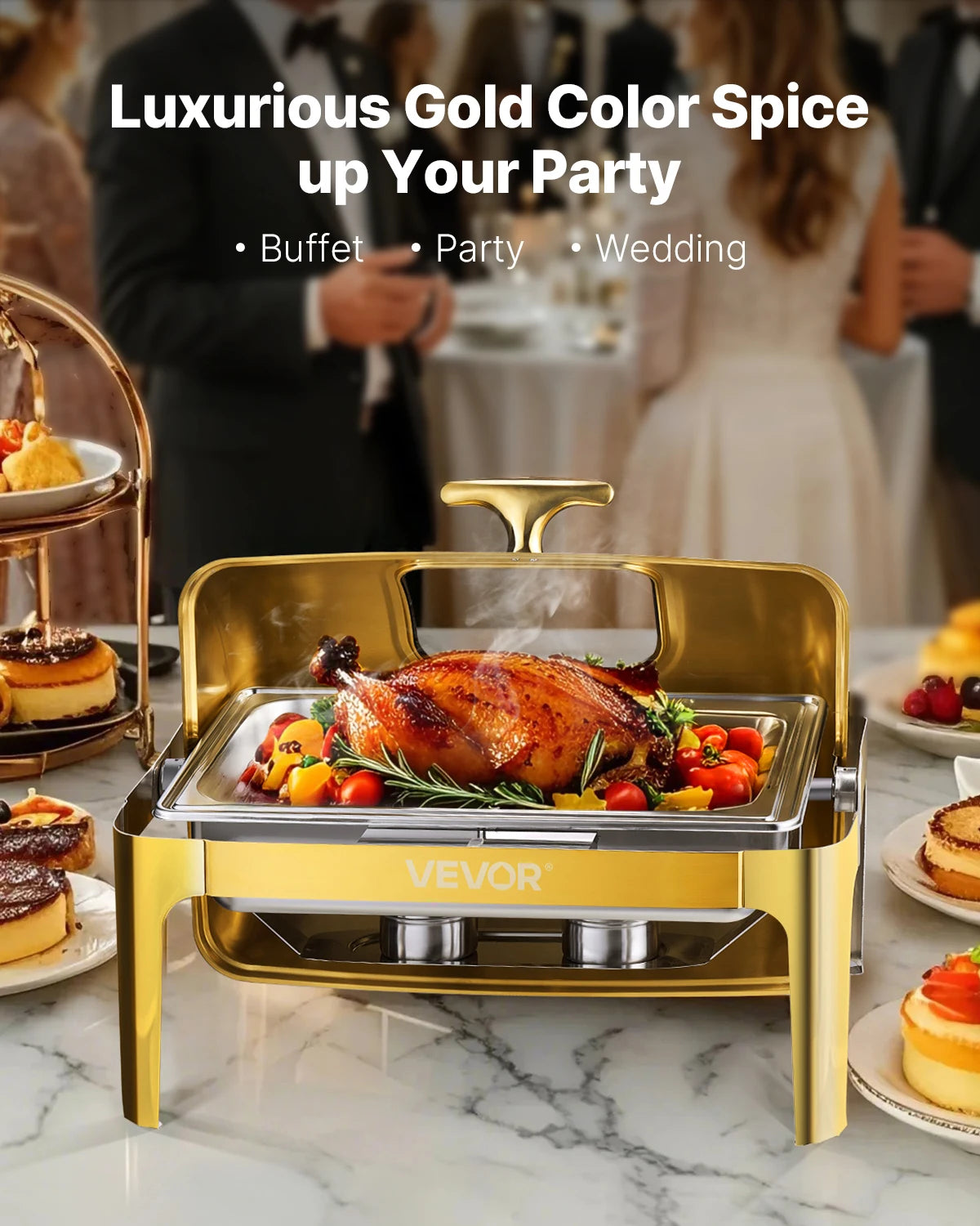 SucceBuy Roll Top Chafing Dish With Visible Lid Stainless Steel