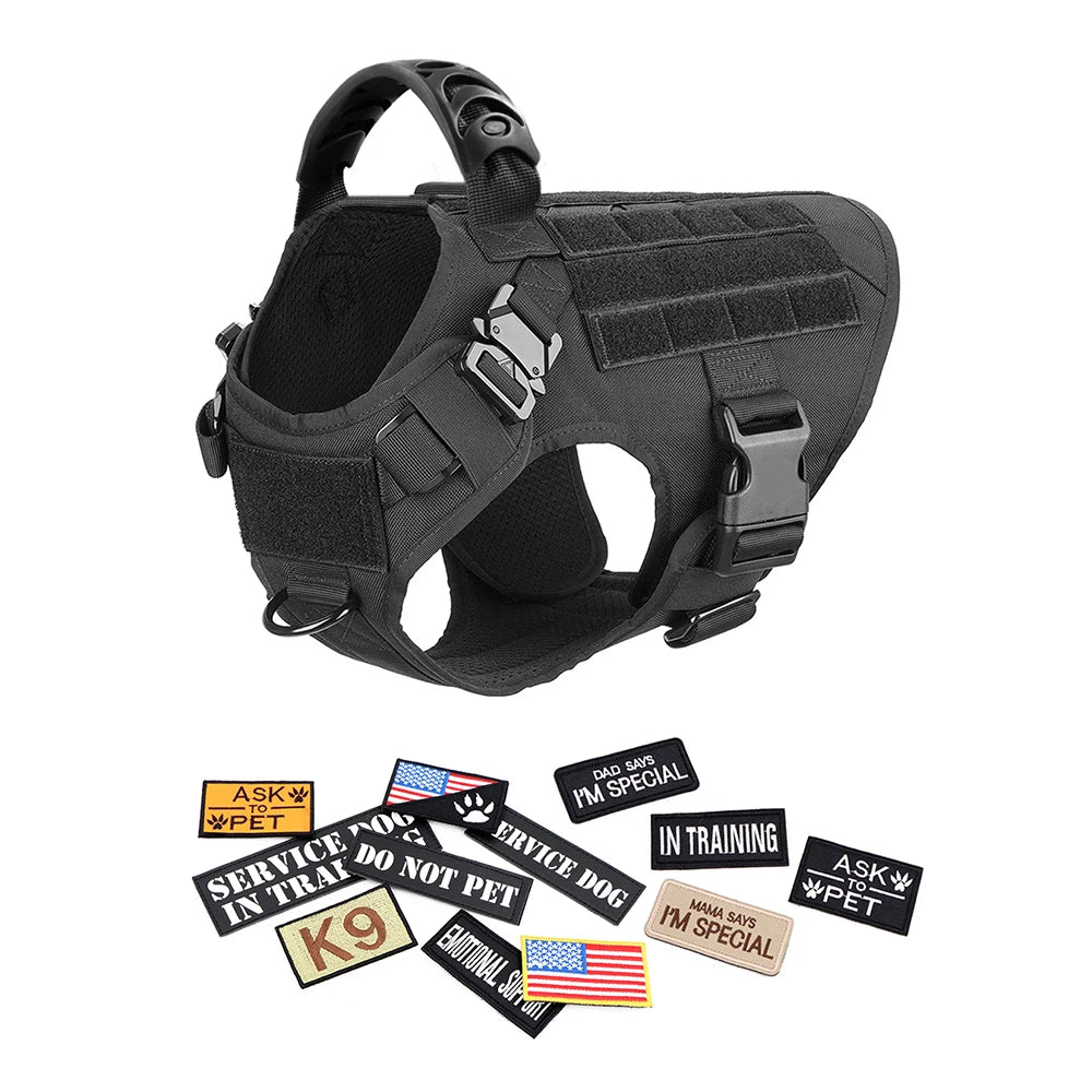 PETRAVEL CN Military Dog Harness Vest Leash Set With Patches