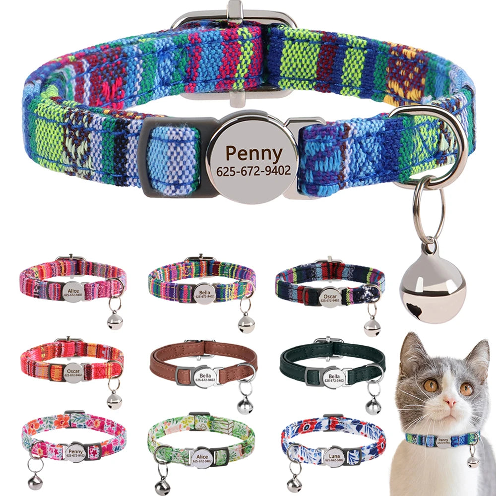Personalized Cat And Small Dog Adjustable Collar With Engraved Name