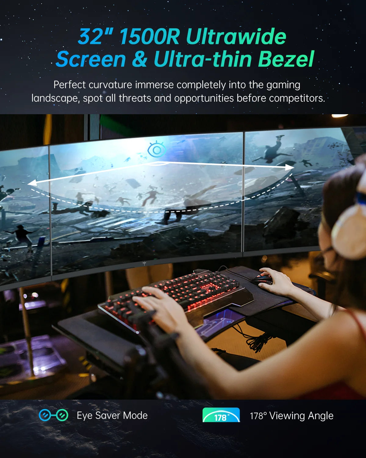 KTC Curved Gaming Monitor 180Hz 2K QHD HDR10 FreeSync GSync