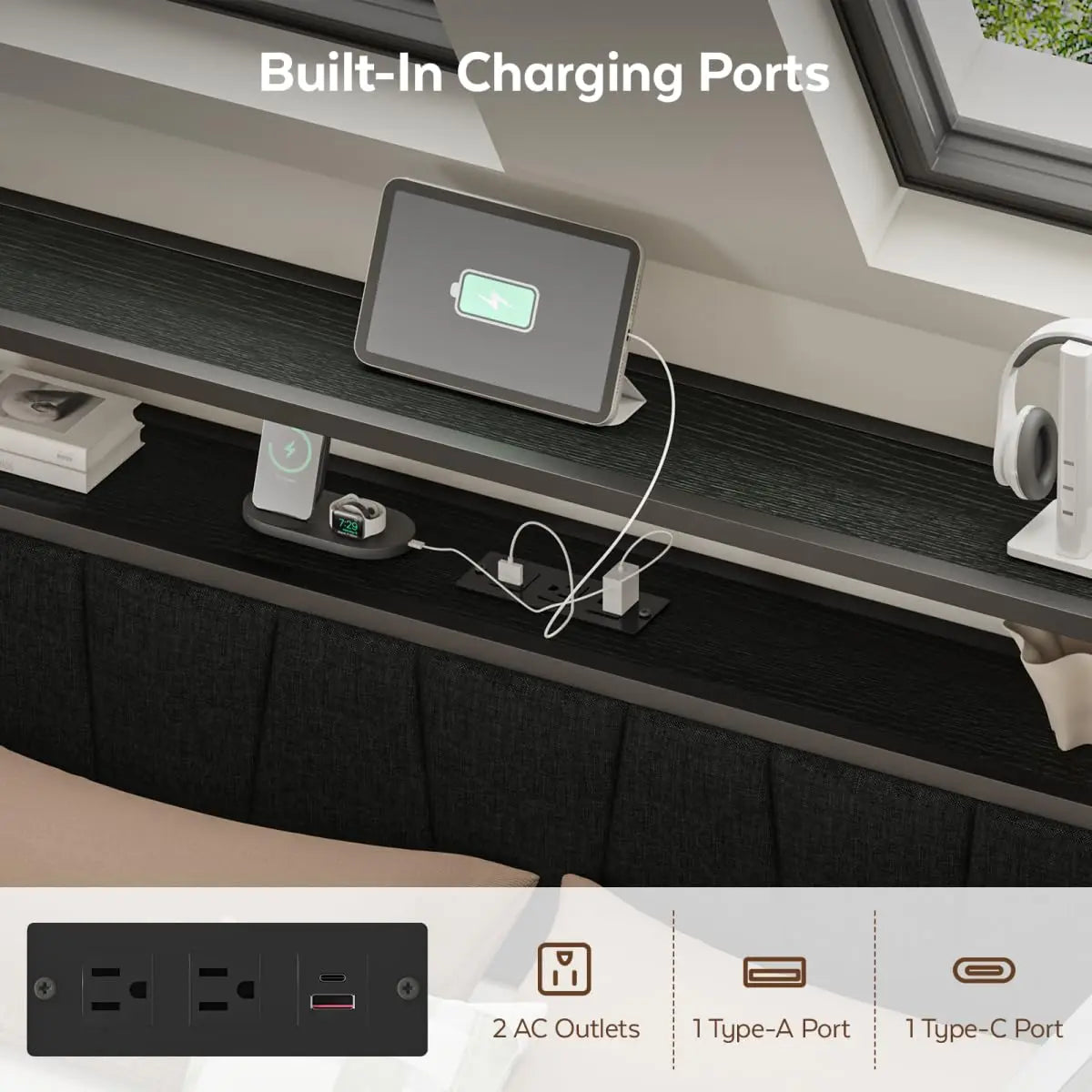 Queen Corner Bed Frame With USB Charging LED Lights Drawers