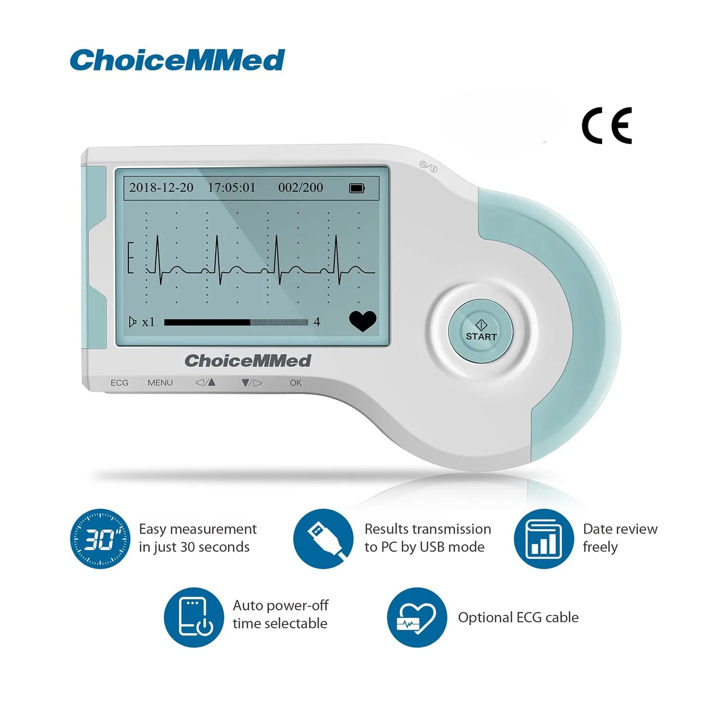 ChoiceMMed Handheld ECG Monitor Real Time Heart Rate Monitoring Electrocardiogram