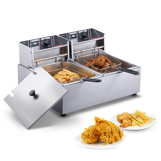SucceBuy Electric Deep Fryer Dual Tank Removable Tanks Commercial