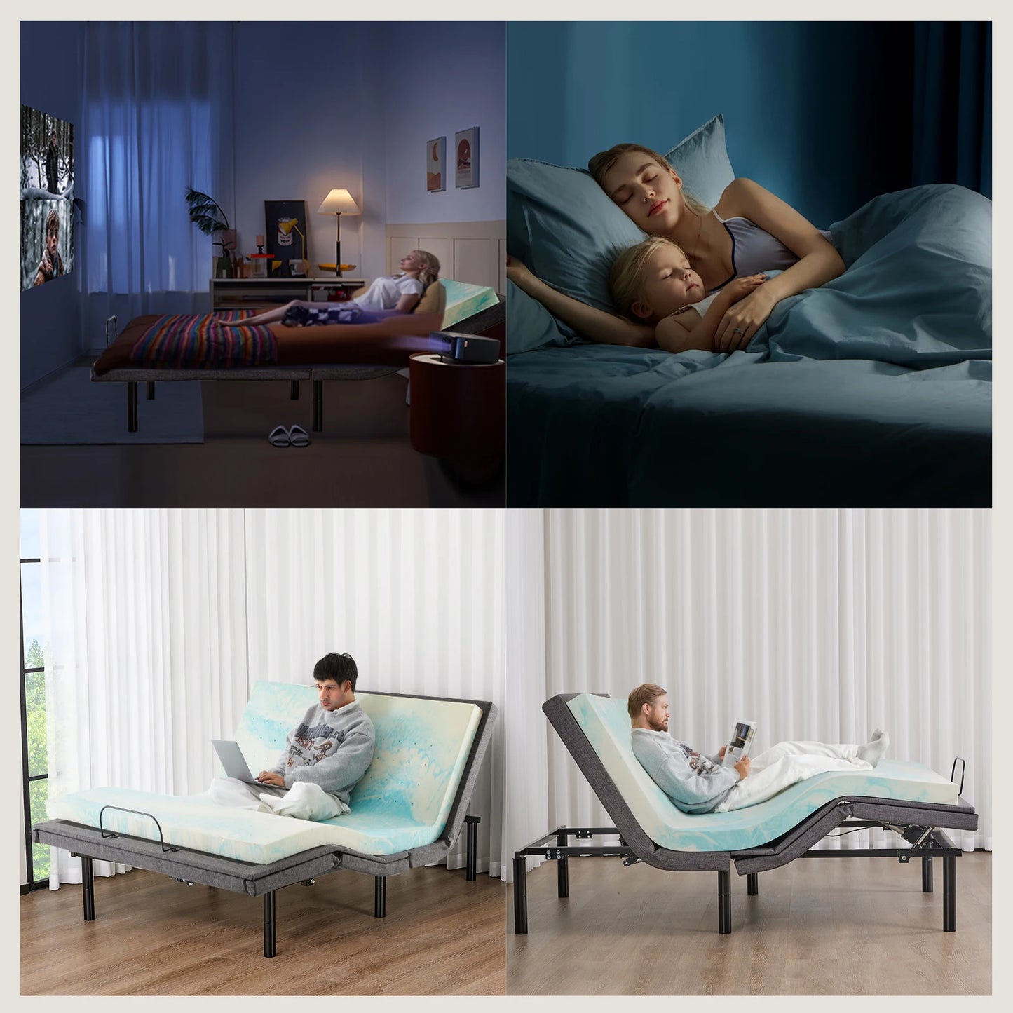 JHK Electric Adjustable Bed Frame With Wireless Remote USB Ports