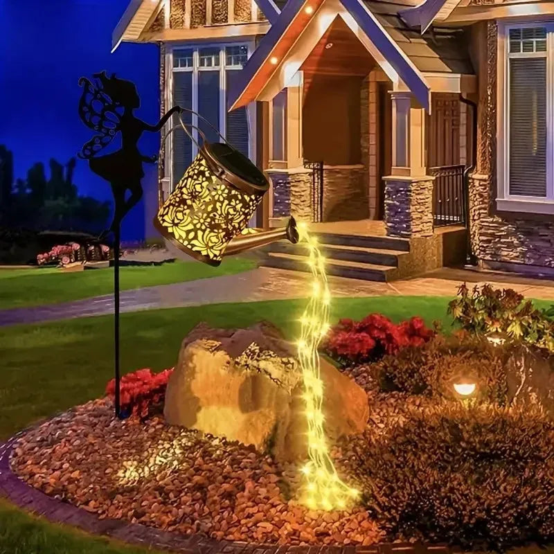 FREEPOWER Solar Watering Can With Lights Outdoor Garden Decor