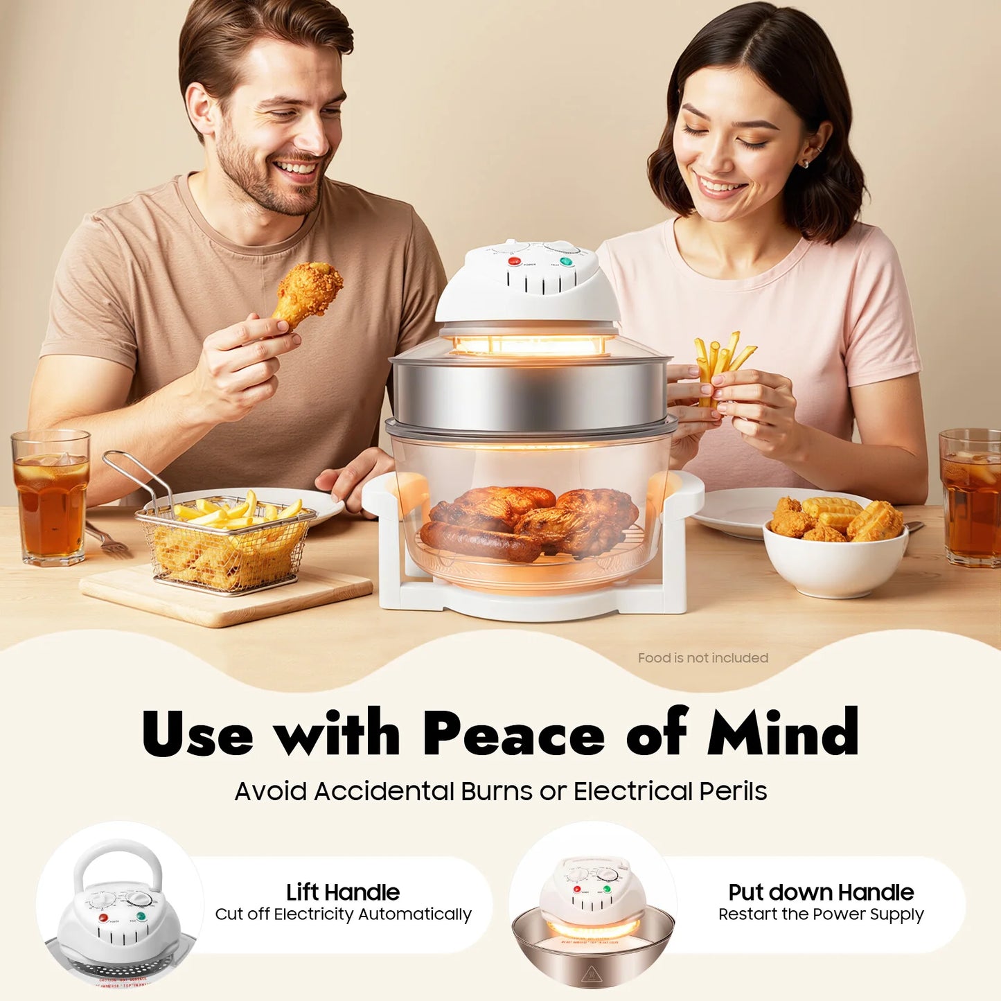 Visual Air Fryer 1200-1400W 360 Degree Hot Air Circulation Oil Free Cooker