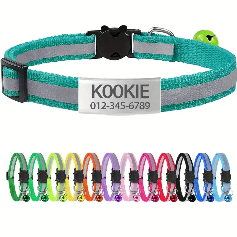 Personalized Reflective Cat Safety Collar Adjustable With Engraved ID