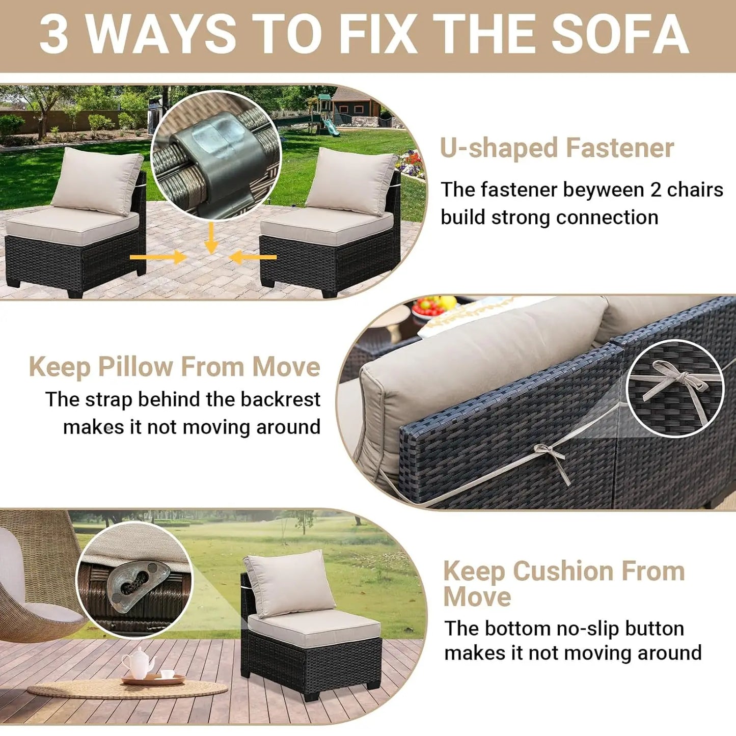 6 Piece All Weather Patio Furniture Set With Wicker Sectional Sofa