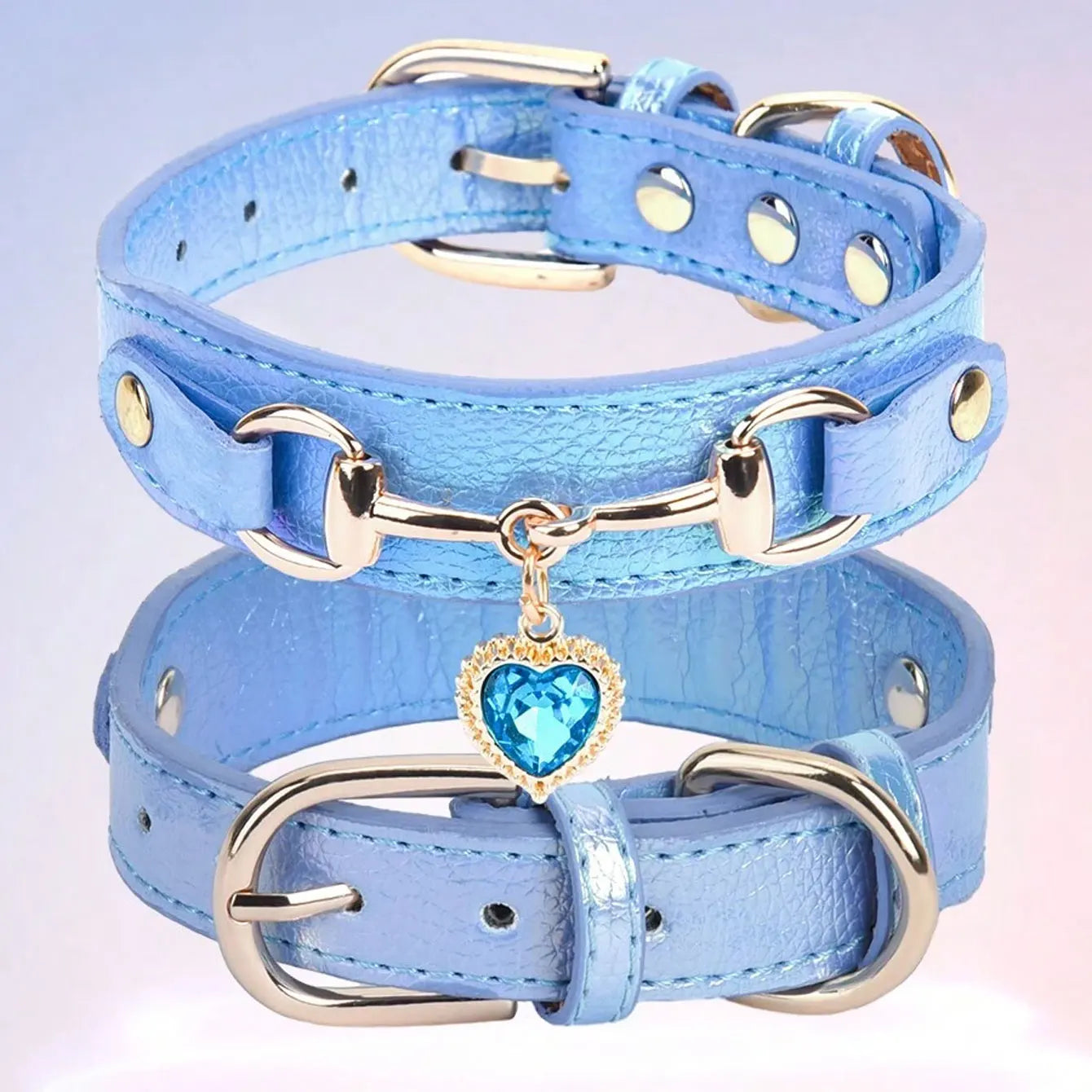 PU Leather Delicate Dog Collar Jeweled Gemstone Decoration