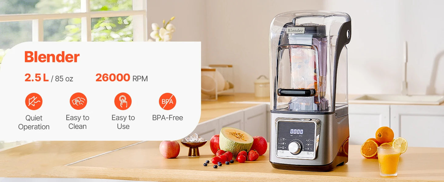 VEVOR 1400W Electric Blender For Smoothies With Noise Cover
