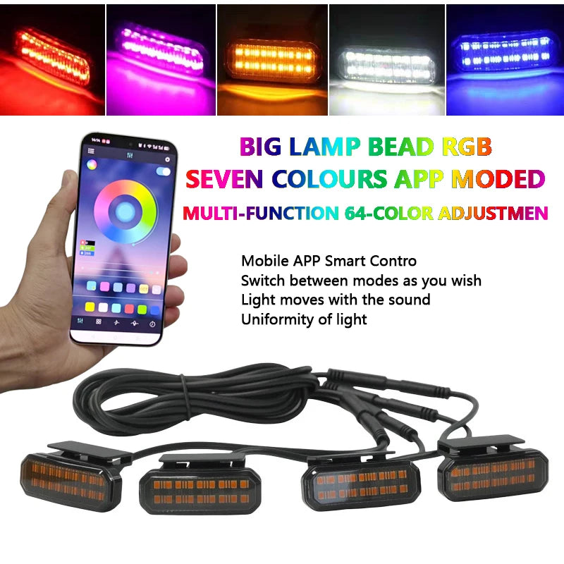 4-Pack Front Grille LED Lights Clip-On With Wiring Harness