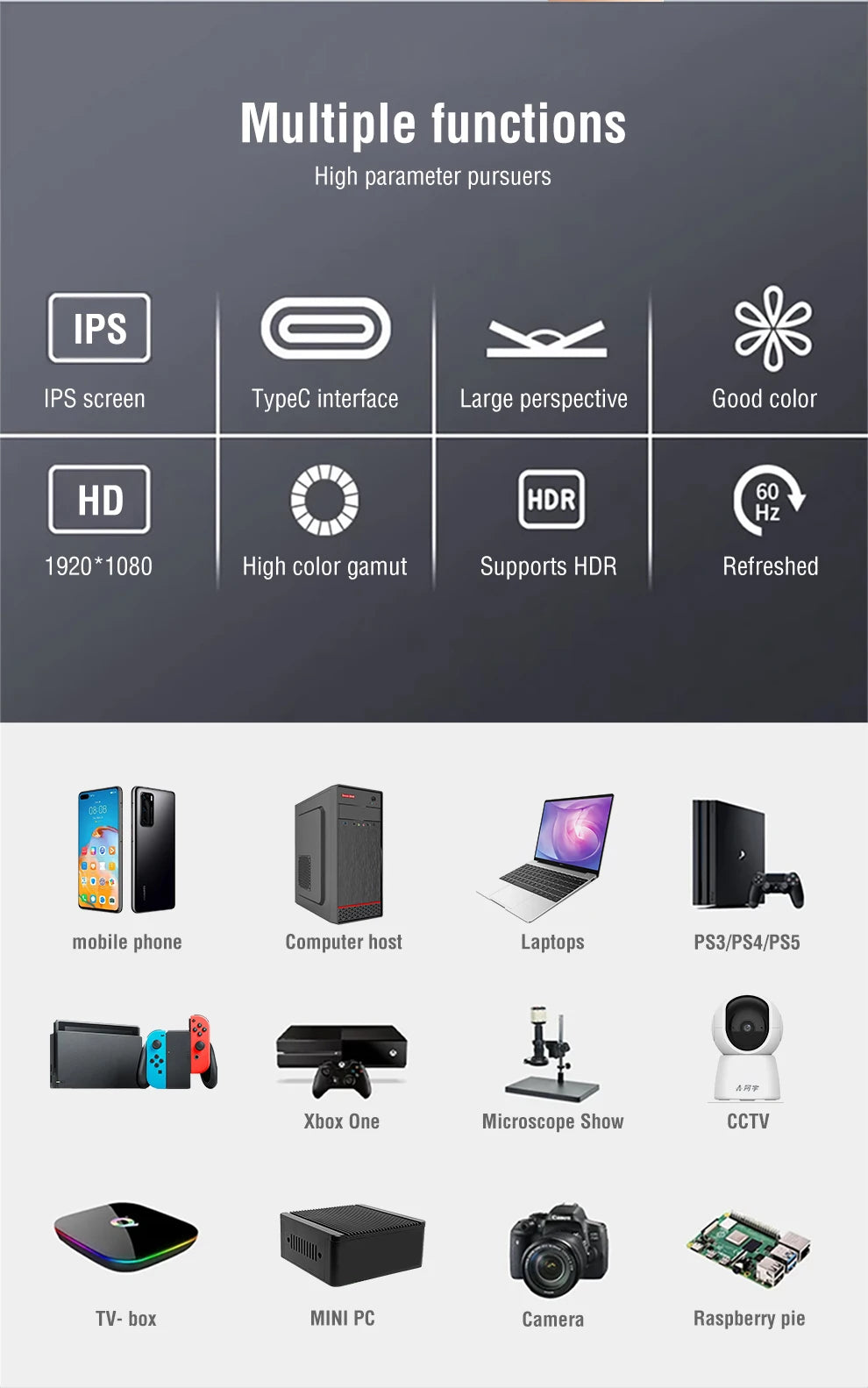 Anmite Portable Touch Monitor 1080P HDR IPS USB-C HDMI