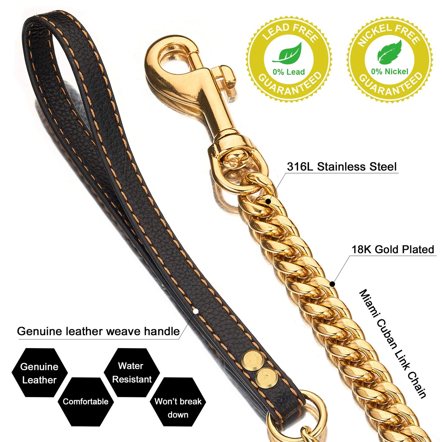 Stainless Steel Chain Collar For Dogs Cuban Link Training