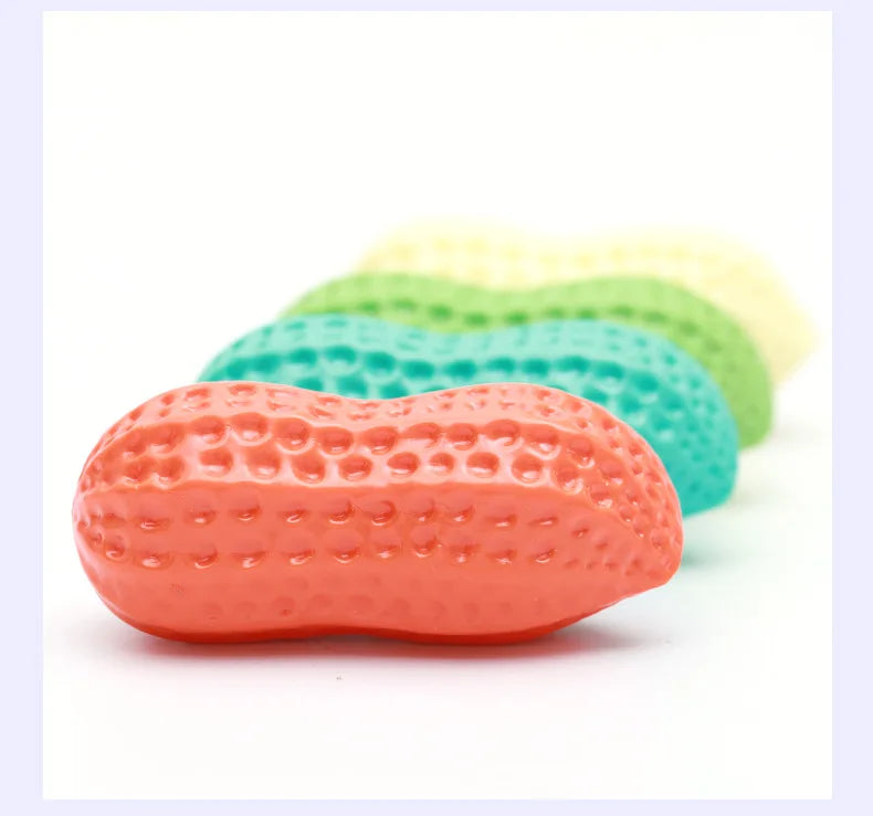 Dog Peanut Shaped Chew Toy Squeaker Rubber Teething Toy