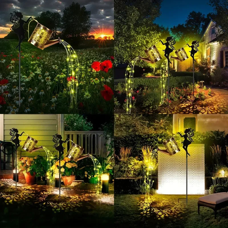 FREEPOWER Solar Watering Can With Lights Outdoor Garden Decor