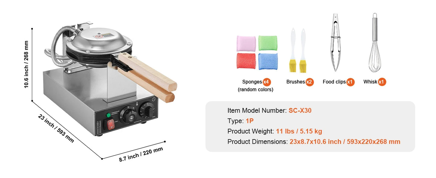SucceBuy Commercial Egg Bubble Waffle Maker With Nonstick Surface