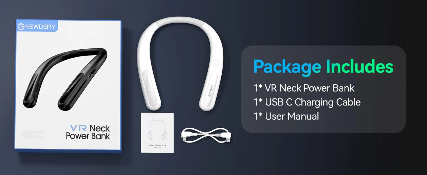 NEWDERY 10000mAh Hanging Neck Power Bank for Meta Quest 3S / 3/2 / Pro, Pico 4/4 Pro, HTC Vive, PSVR 2 Fast Charger Battery Pack