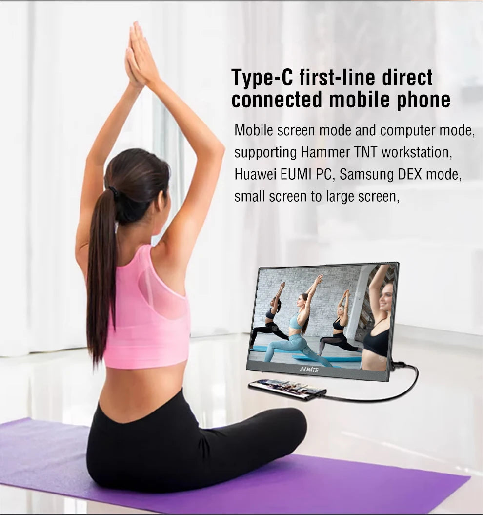 Anmite Portable Touch Monitor 1080P HDR IPS USB-C HDMI