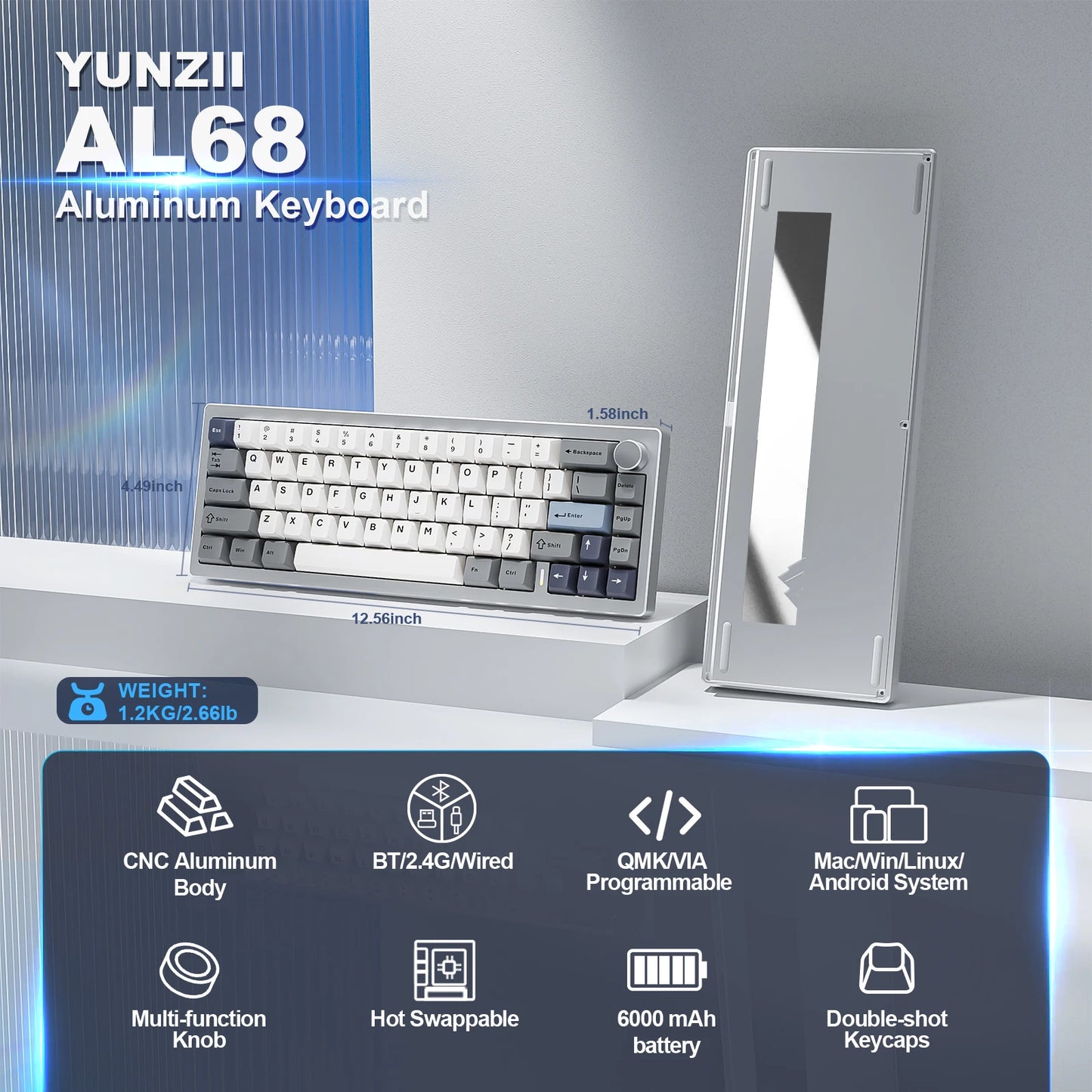 YUNZI AL68 Wireless Mechanical Keyboard QMK VIA