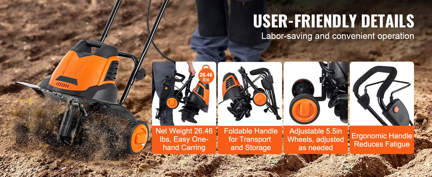 SucceBuy 12 Amp Electric Tiller Corded Cultivator With Steel Tines