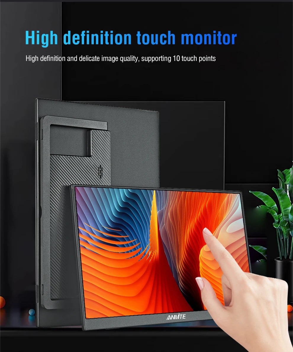 Anmite Portable Touch Monitor 1080P HDR IPS USB-C HDMI