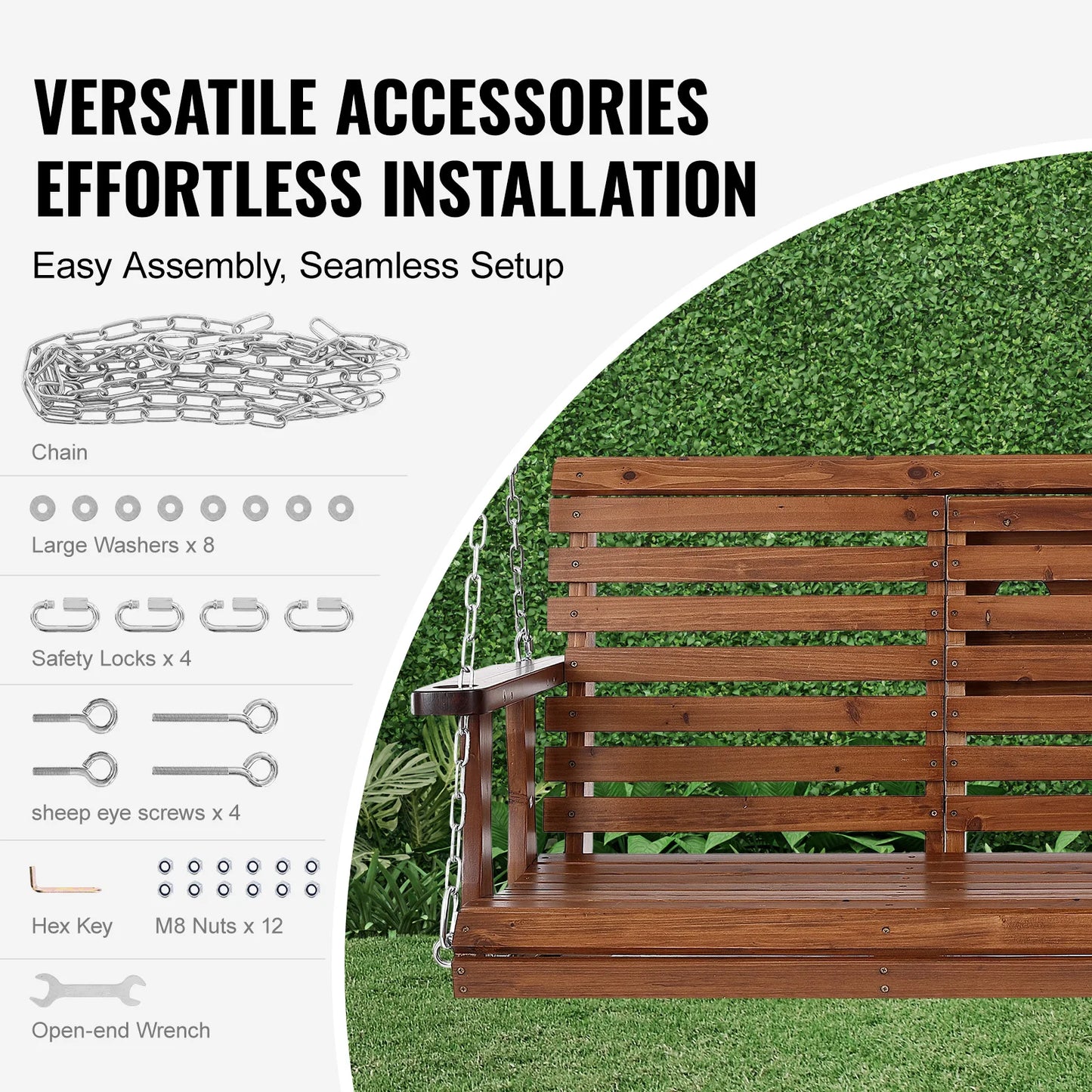 SucceBuy Cedar Wood Porch Swing Outdoor Garden Bench With Steel Chains