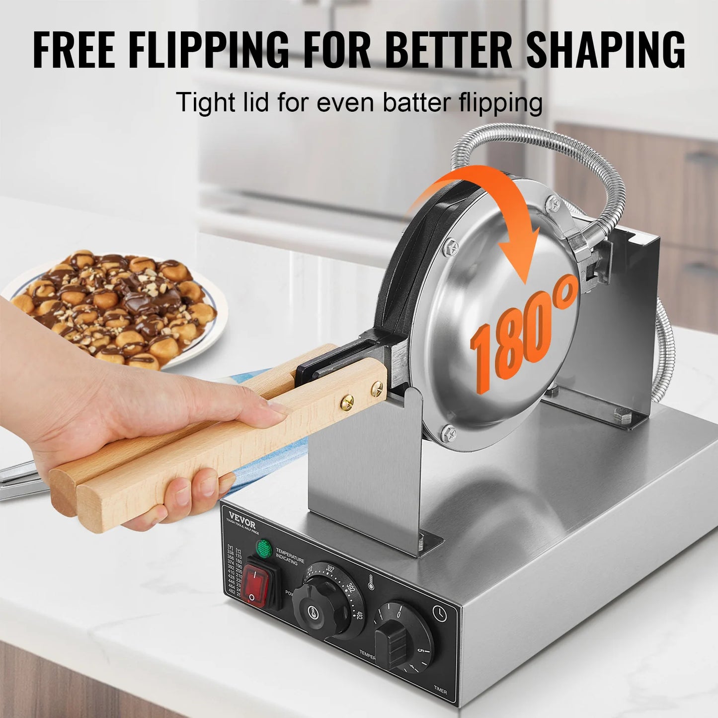 SucceBuy Commercial Egg Bubble Waffle Maker With Nonstick Surface