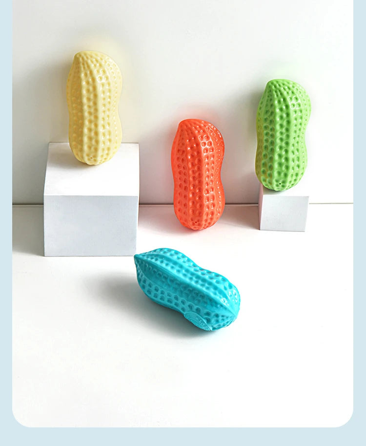 Dog Peanut Shaped Chew Toy Squeaker Rubber Teething Toy