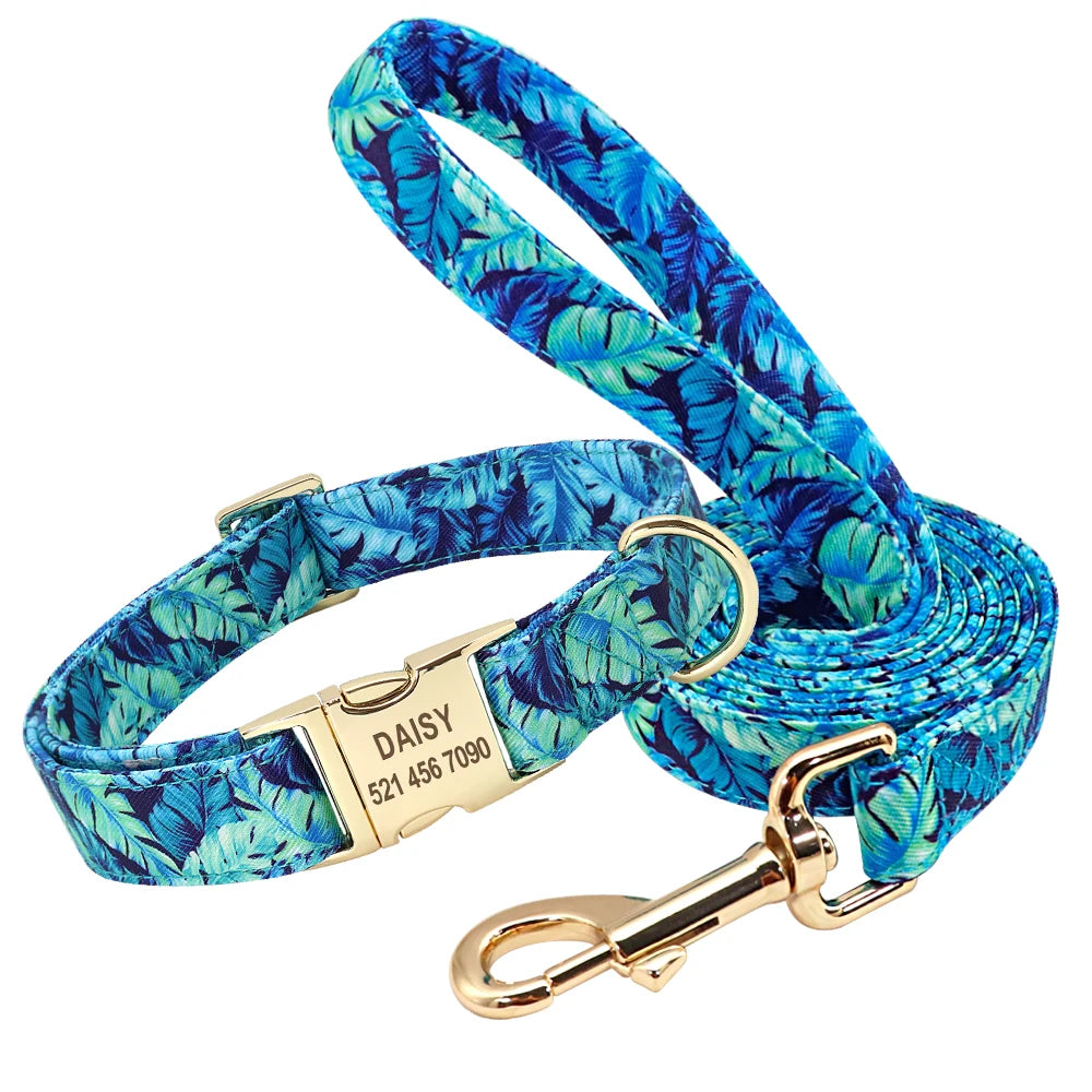 Pet Artist CN Personalized Dog Collar Leash Set Engraved Nameplate