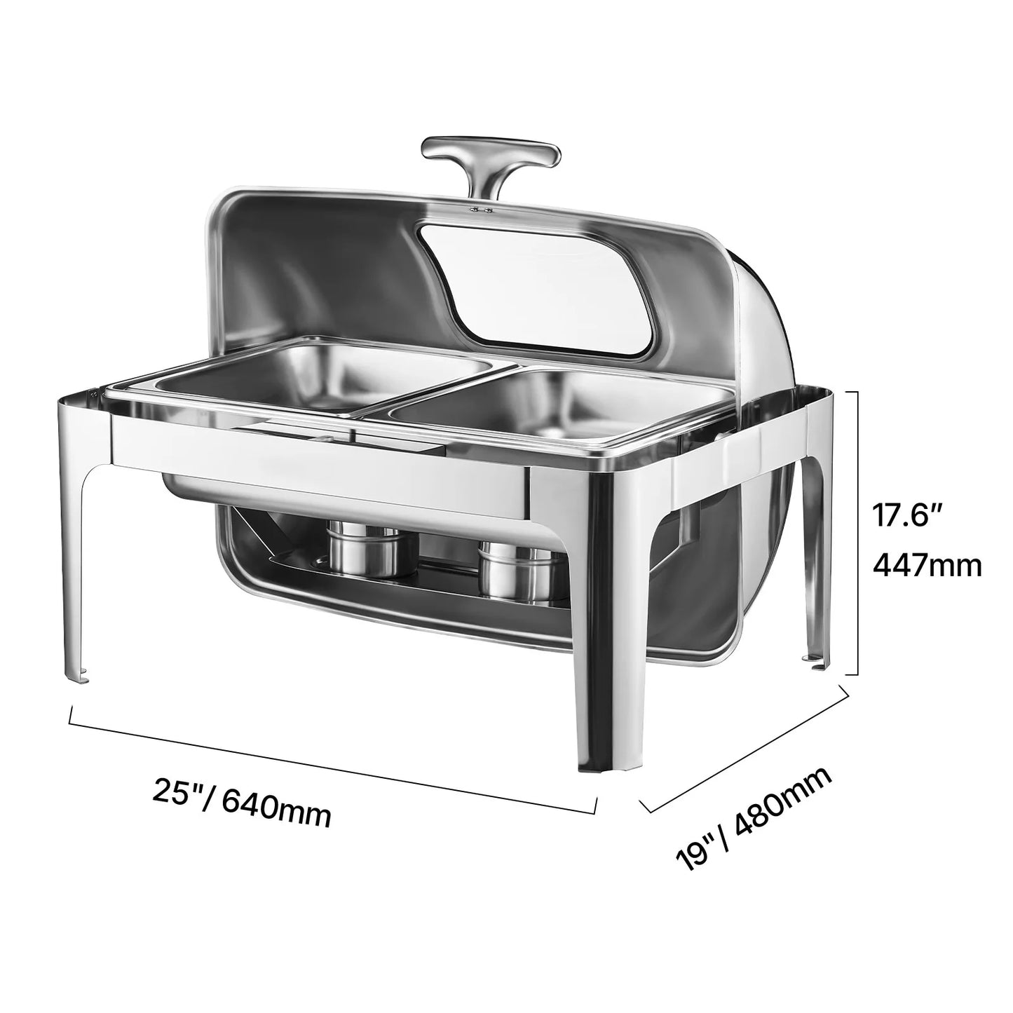 SucceBuy Roll Top Chafing Dish With Visible Lid Stainless Steel