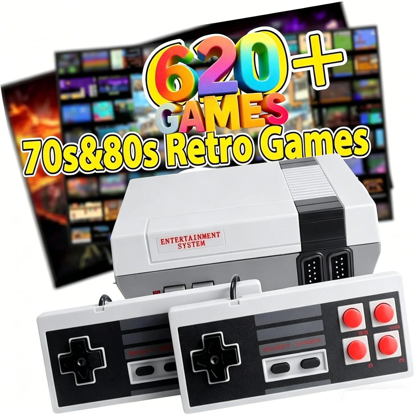 Retro Game Console With 2 Controllers AV Output And 620 Built In Games