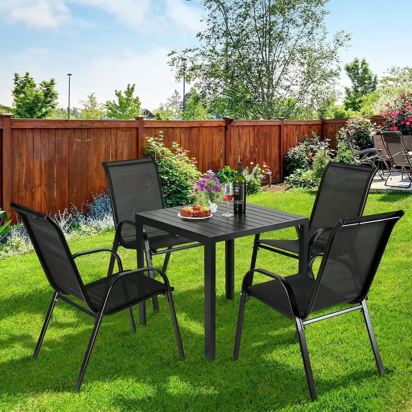 4 Pack Folding Garden Chairs Steel Iron Teslin Fabric